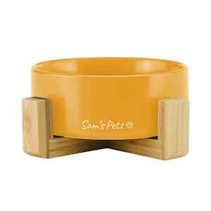 5.11 in. Coco Single Pet Bowl with Wood Stand in Yellow