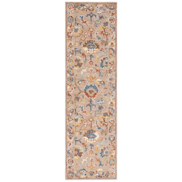 Metro 2 ft. x 8 ft. Beige/Ivory Ornate Border Abstract Runner Rug