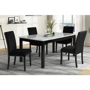 New Classic Furniture Celeste 5-Piece Black/White Faux Marble Top Dining Table Set (Seats 4)