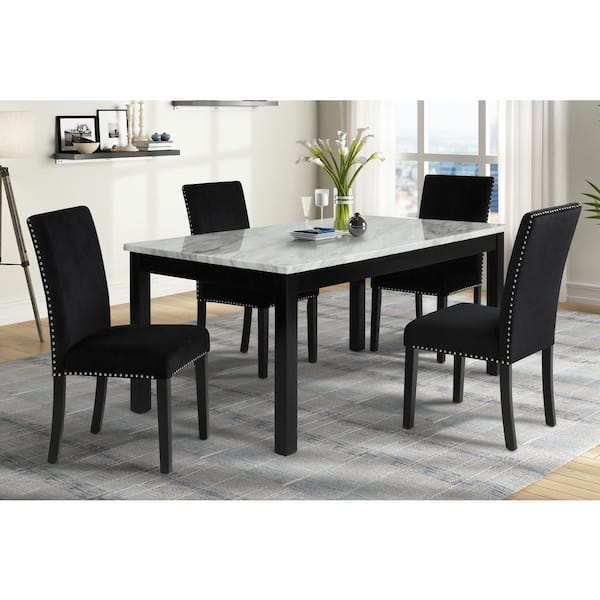 NEW CLASSIC HOME FURNISHINGS New Classic Furniture Celeste 5-Piece Black/White Faux Marble Top Dining Table Set (Seats 4)