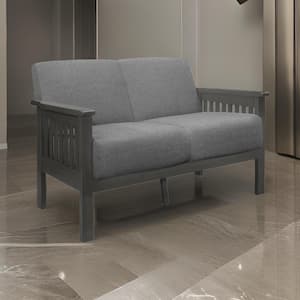 31 in. Gray Polyester 2-Seater Loveseat with Dark Gray Solid Rubberwood