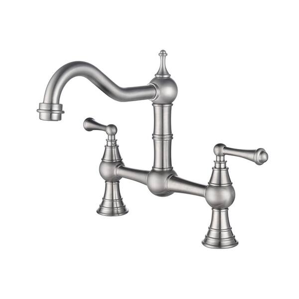Unbranded Double Handle Bridge Kitchen Faucet in Brushed Nickel