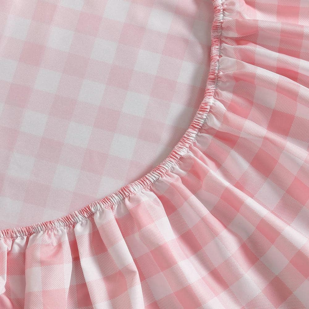 Twin Pink Plaid Polyester Microfiber Kids Sheet Set