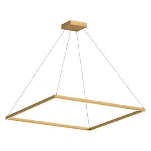Piazza 72 in. 161-Watt 1-Light Brushed Gold Integrated LED Pendant-Light