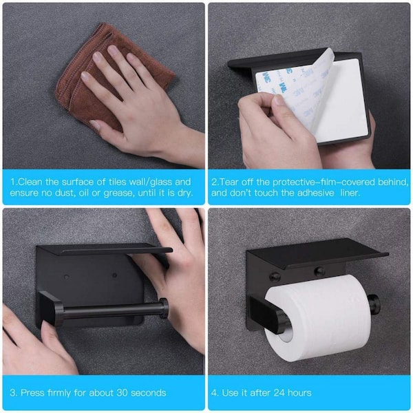 VAEHOLD Self Adhesive Toilet Paper Holder with Phone Shelf SUS304 Stainless Steel Wall Mounted Toilet Paper Roll Holder - Rustproof and Bathroom