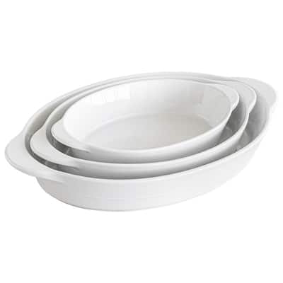3-Piece Oval White Porcelain Bakeware (Set of 3)