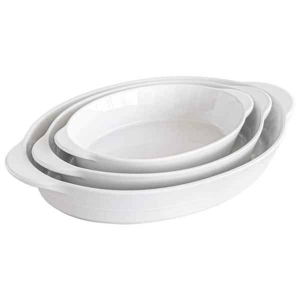 Over and Back 3-Piece Oval White Porcelain Bakeware set (set of 3)