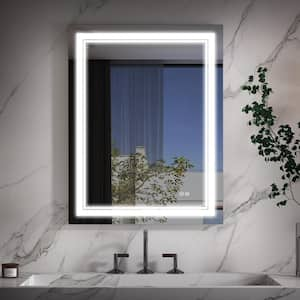 RUNA 24 in. W x 36 in. H Rectangular Frameless Anti-Fog Wall Bathroom Vanity Mirror in Aluminum with Light Makeup Mirror