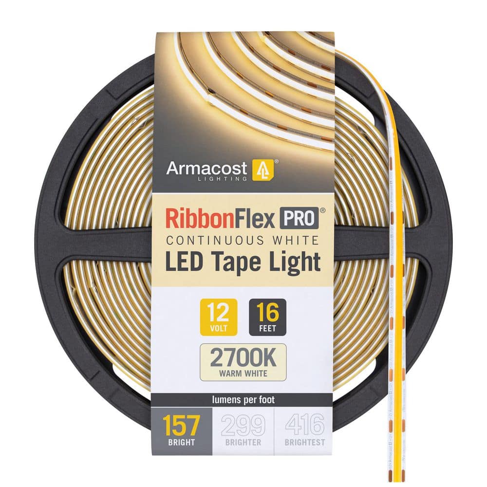 RibbonFlex Pro 16.4 ft. Hardwired 12V White Integrated LED COB Strip Light Tape 157 Lumens/ft, 2700K price history on PriceWatchPro