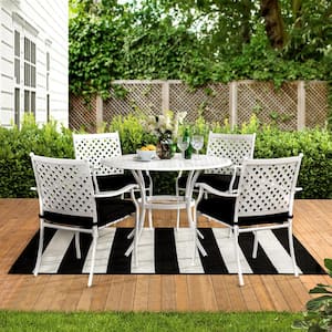 Seattle White 5-Piece Metal Lattice Outdoor Dining Set with Black Seat Cushions
