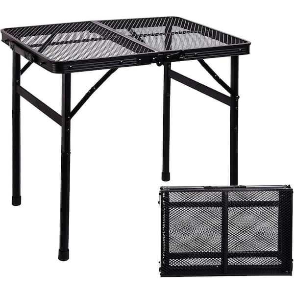 Small Metal Folding Table Camping Grill BBQ Side Table for Outdoor Garden Patio Yard Portable Lightweight Adjustable