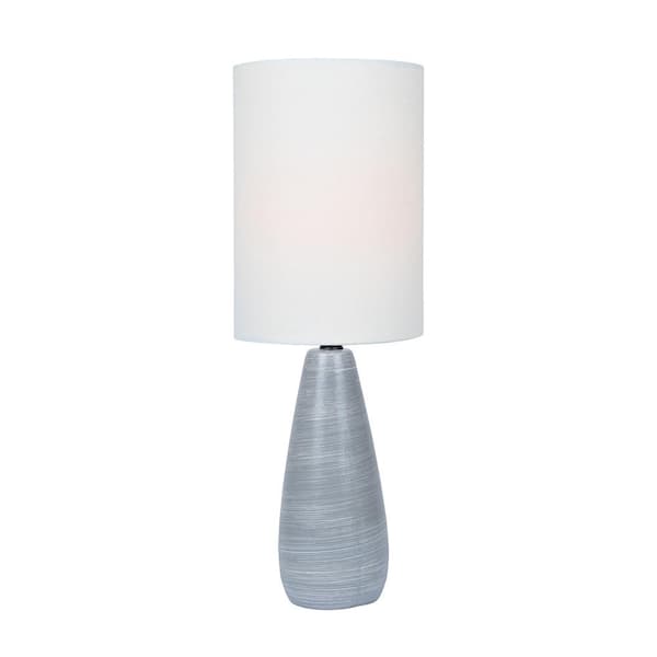 Illumine 17 in. Brushed Grey Table Lamp with White Linen Shade