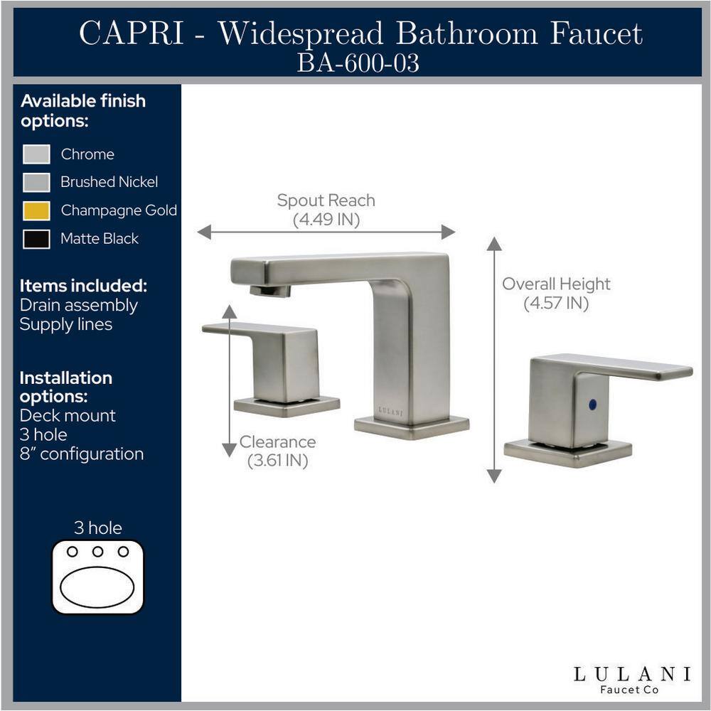 Capri Chrome 8" Widespread Two-Handle Bathroom Faucet
