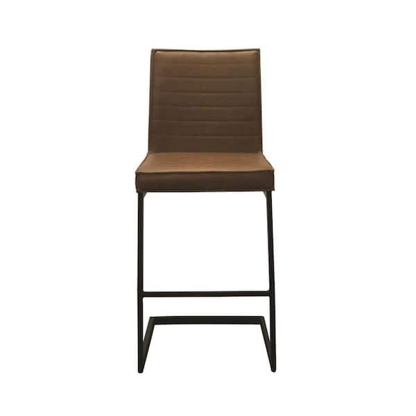 Benjara 25 in. Brown and Black Low Back Metal Frame Counter Stool Chair with Faux Leather Seat (Set of 2)