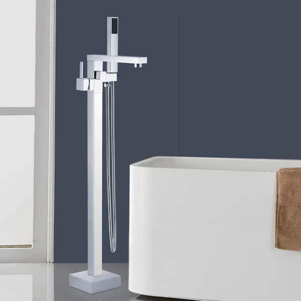 Single-Handle Freestanding Tub Faucet with Hand Shower Head in Chrome