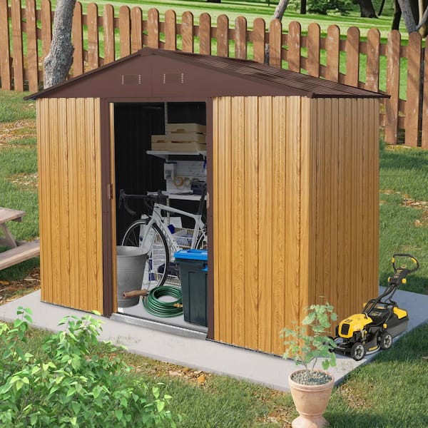8 ft. x 4 ft. Outdoor Metal Storage Shed with Sliding Door and Foundation for Backyard, Patio, Brown (28.9 sq. ft.)