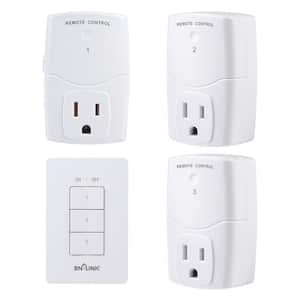 3 Outlets White Mini Wireless Wall-Mounting Remote Control Outlet Switch Power Plug in for Household Appliances