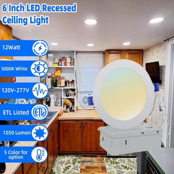 Honbei 12-Pack 6 in. 12-Watt 5CCT Ultra-Thin Indoor LED Flush