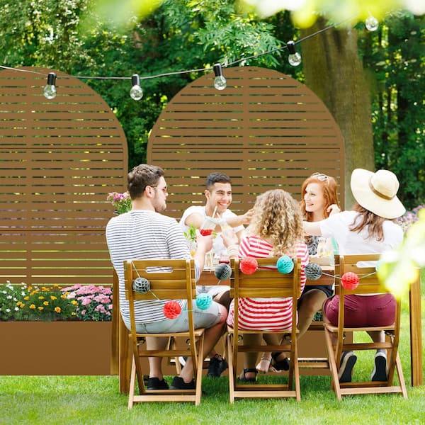 72 in. H x 47 in. W Arch Brown Outdoor Metal Privacy Screen Planter Box Wall Decor in Louvered Pattern