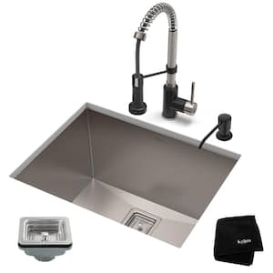 Pax 24 in. Undermount Single Bowl Stainless Steel Kitchen Sink with Faucet in Stainless Steel/Matte Black