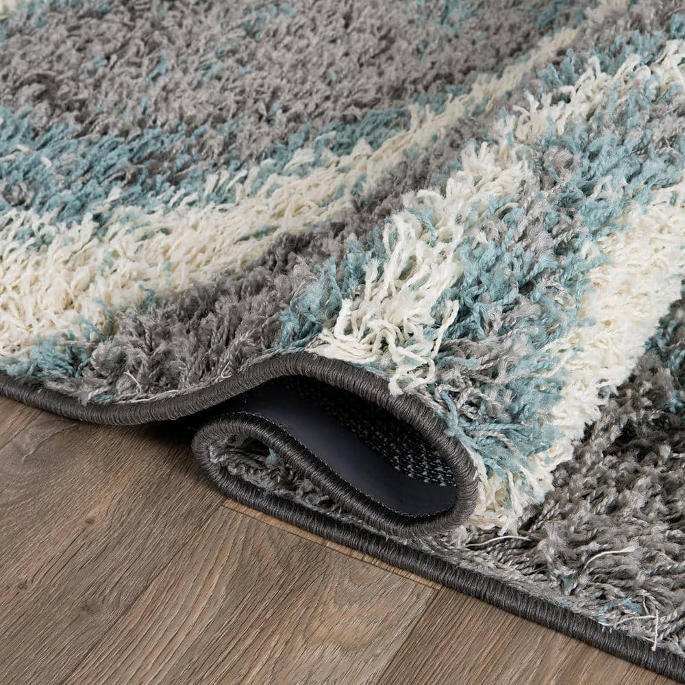 Blue and Gray Abstract Shag 5' x 7' Area Rug