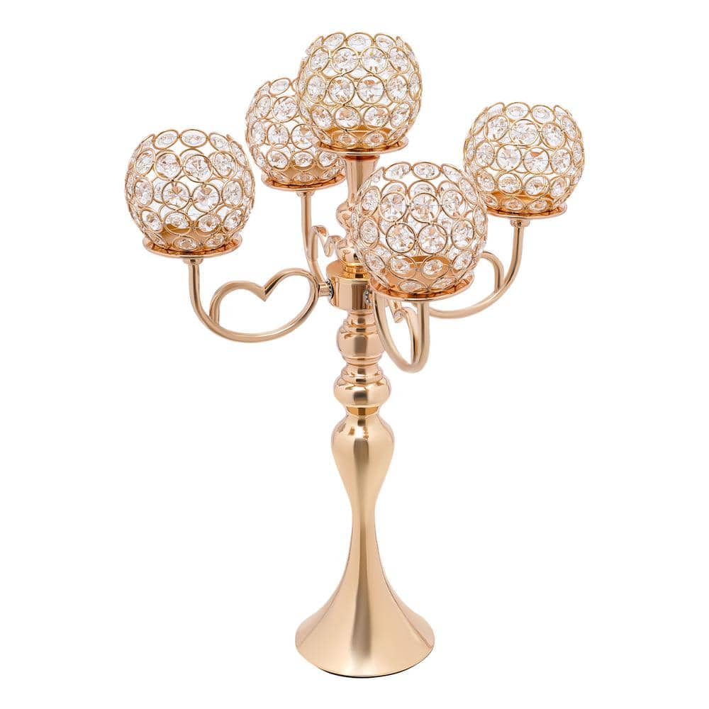 Gold Crystal 5-Arm Tabletop Candelabra Set
