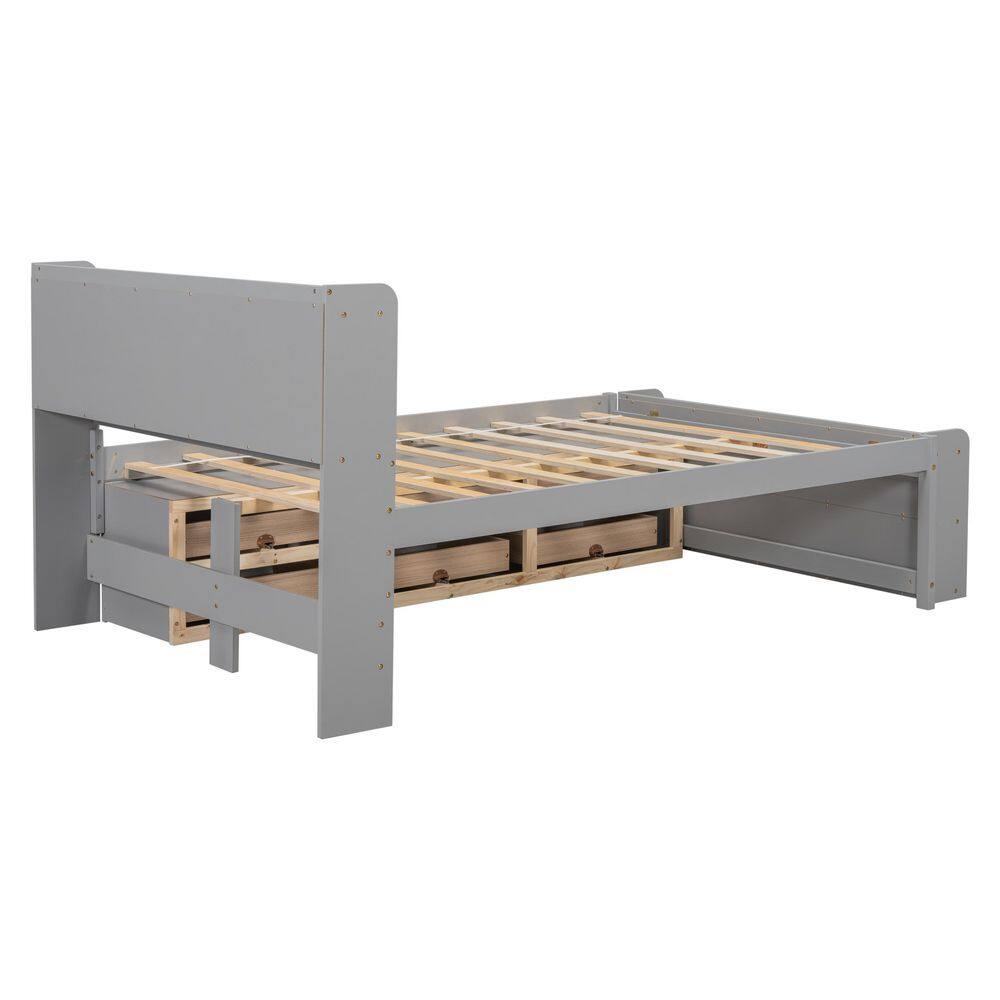 Espresso Brown Wood Frame Full Size Platform Bed with Bookcase Headboard and Storage Drawers - thumbnail 5