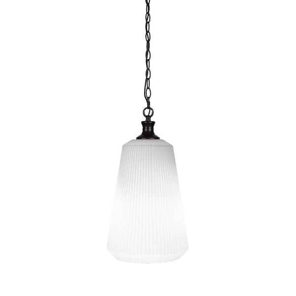 Unbranded Orleans 60-Watt 1-Light Matte Black Shaded Mini Pendant Light with Glass Shade