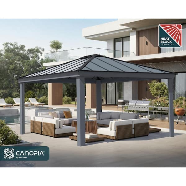 Dallas 14 ft. x 16 ft. Gray/Gray Opaque Outdoor Gazebo with Insulating and Sleek Roof Design