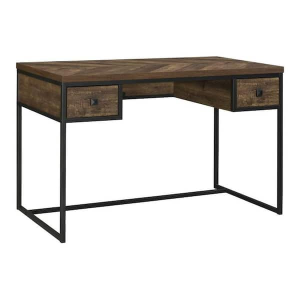 Benjara 47.25 in. Rectangle Brown 2 Drawers Writing Desk with ...