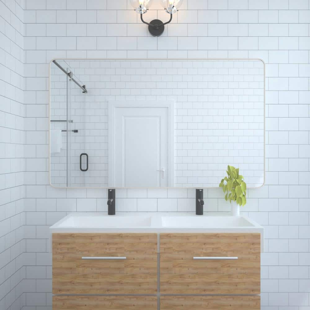 Brushed Nickel 60 in. W x 36 in. Metal Framed Rounded Rectangle Bathroom Te