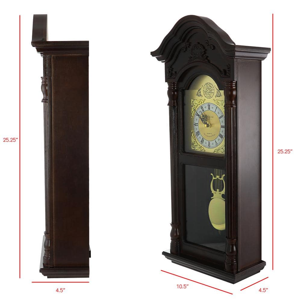 Bedford 25.5" Antique Mahogany Cherry Oak Chiming Wall Clock