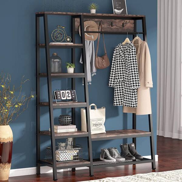 BYBLIGHT Carmalita White Freestanding Garment Rack Closet Organizer with  Double Hanging Rods and Storage Shelves BB-JW0092GX - The Home Depot