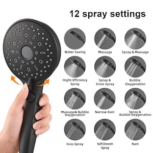 Rainfull 12-Spray 12 in. Wall Mount Dual Shower Head and Handheld Shower Head with S adjustable shower arm in Black