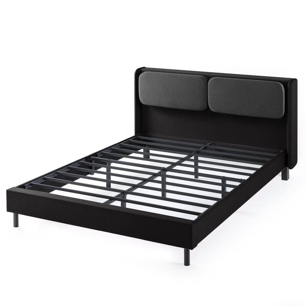 Zinus Avery Black King Platform Bed with Reclining Headboard and USB