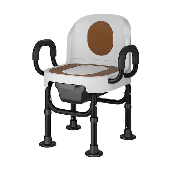 Adjustable Bedside Commode Chair 18.1in x 17.75in Safety Toilet Seat for Seniors Disabled Adults in Black Brown