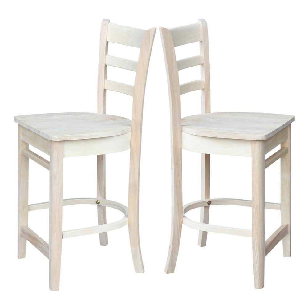 Emily Solid Parawood Counter Height Stool, 24" Seat, Unfinished