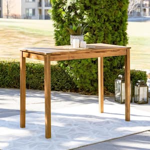 Brown Rectangle Acacia Wood Counter Height Outdoor Patio Dining Table