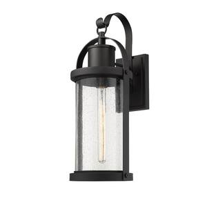 1-Light Black Outdoor Wall Sconce with Clear Seedy Glass