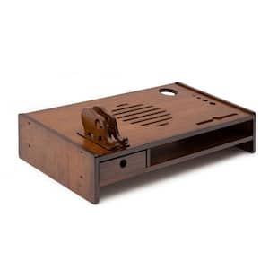 Walnut Wooden Monitor Stand Riser for Computer Laptop with 1-Drawer Storage