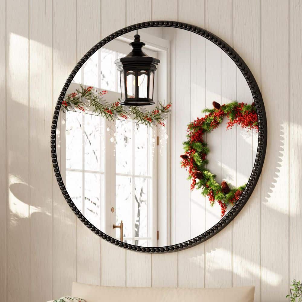Antique Black 28 in. W x 28 in. H Round With Decoration Vanity Wall Mirror Polyurethane Framed Mirror price history on PriceWatchPro