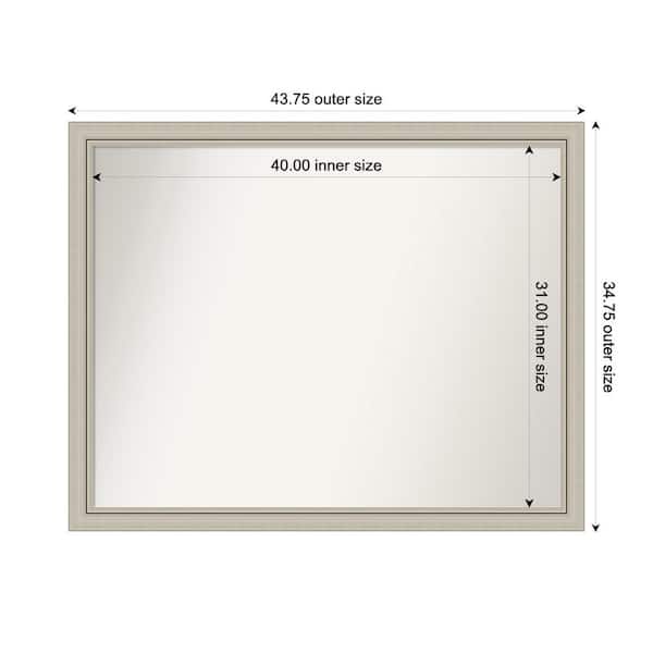 Amanti Art Romano Silver Narrow 43.75 in. x 34.75 in. Custom Non-Beveled Wood Framed Bathroom Vanity Wall Mirror