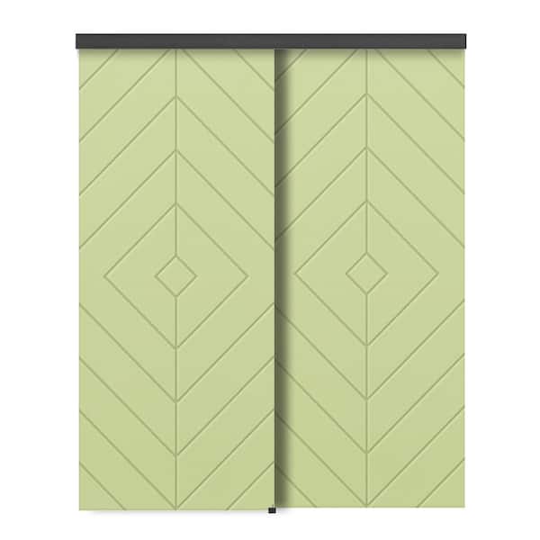 CALHOME 60 in. x 80 in. Hollow Core Sage Green Stained Composite MDF Interior Double Closet Sliding Doors