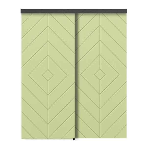 CALHOME 60 in. x 84 in. Hollow Core Sage Green Stained Composite MDF Interior Double Closet Sliding Doors