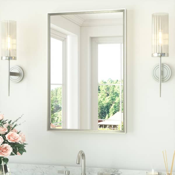 20 in. W x 30 in. H Rectangle Aluminum Framed Wall Bathroom Vanity Mirror in Brushed Nickel