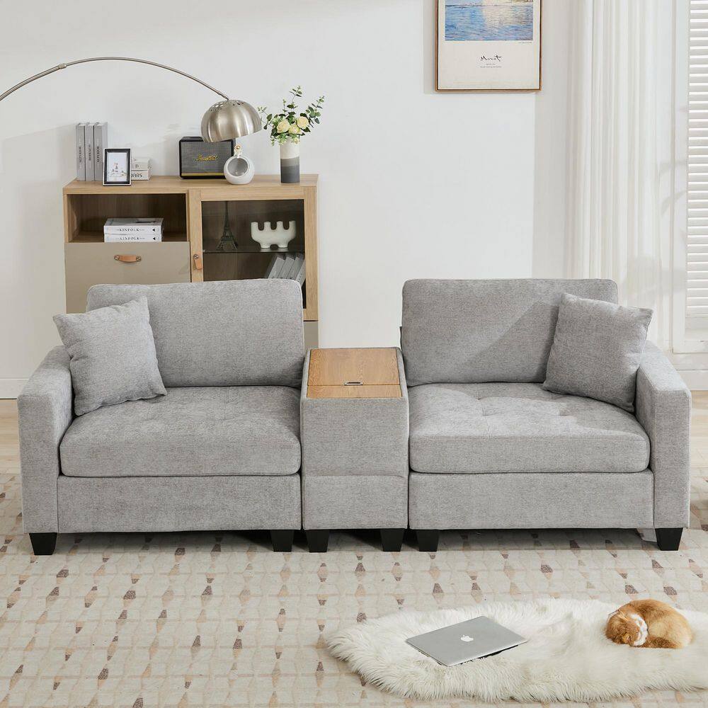 Modern 81.9 in. Wide Chenille Gray Tufted Loveseat Sofa with Wide Armrests and 2 Throw Pillows