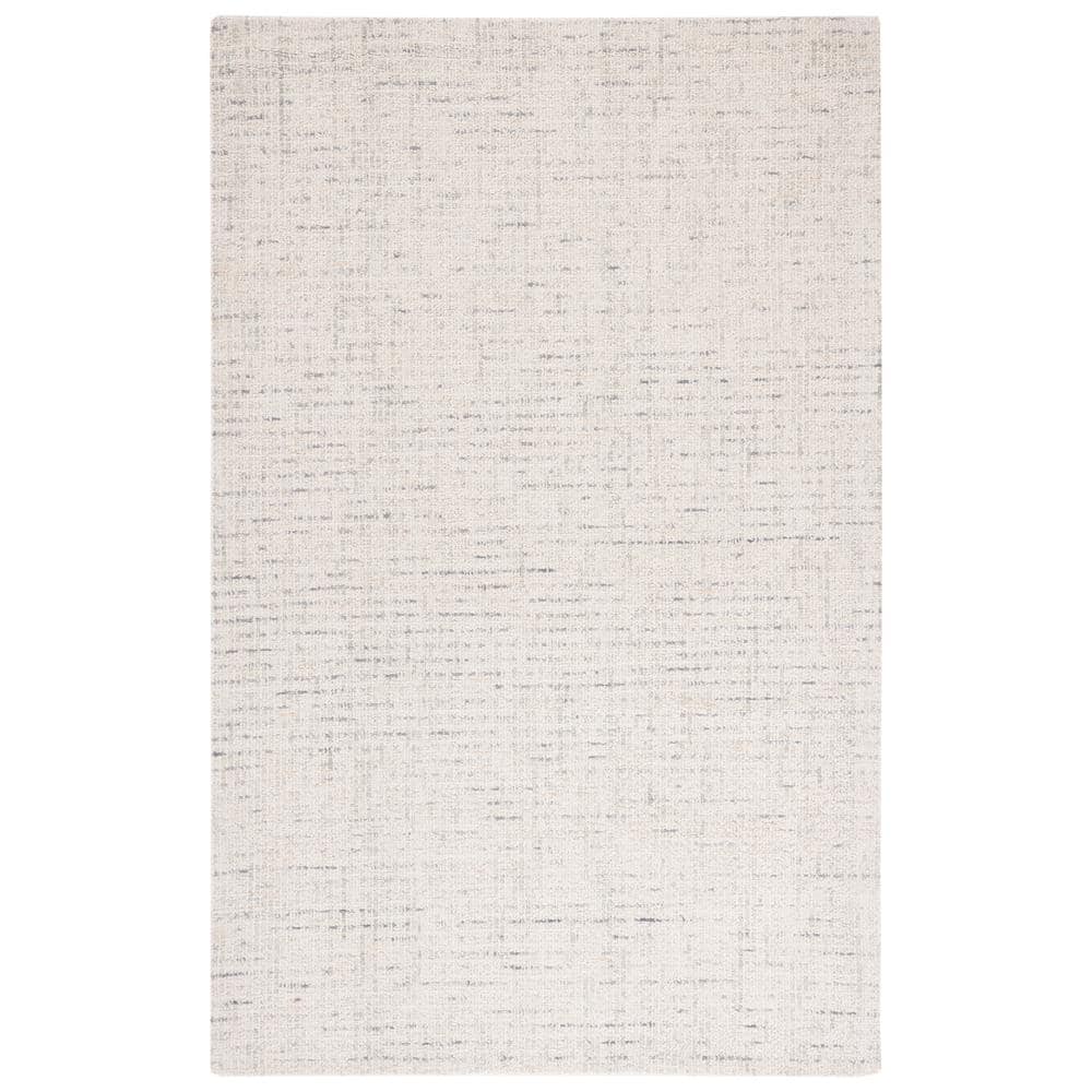 Ivory & Light Grey Handmade Wool Abstract Rug 4' x 6'