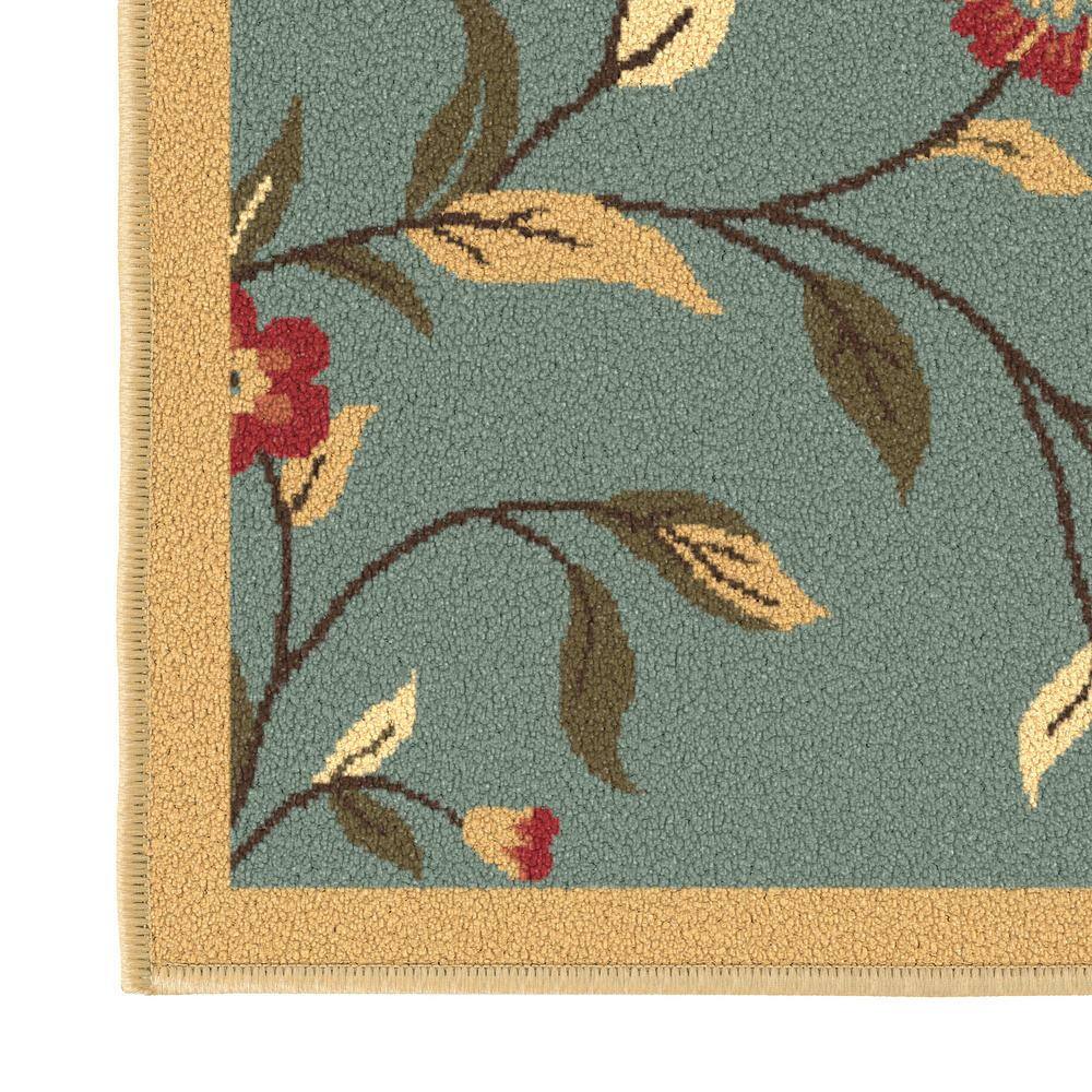 Seafoam Green Floral Non-Slip Runner Rug with Rubber Backing
