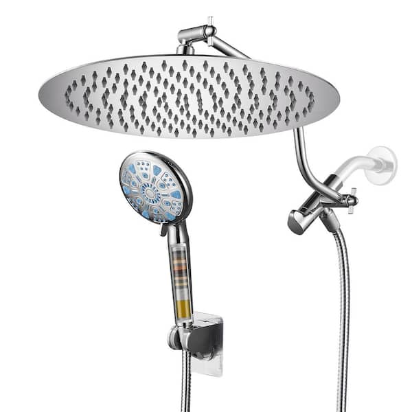 Filtration Round 9-spray Wall mounted 12 in. Dual Shower Head and Handheld Shower Head 2.5 GPM Shower Faucet in Chrome