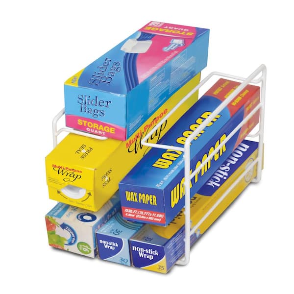 Smart Design 3-Tier Kitchen Foil Wrap Holder Organizer - Steel Metal Wire 9.9 x 7 in. - White